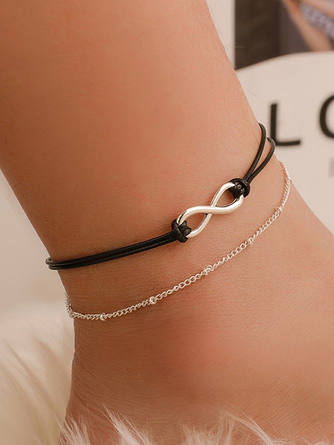 Boho Beach Black Rope Lucky 8 Double Anklet Jeans Jewel