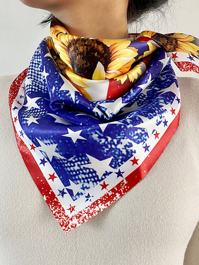 July 4th American Flag Print Square Scarf Sunflower Ladies Scarf
