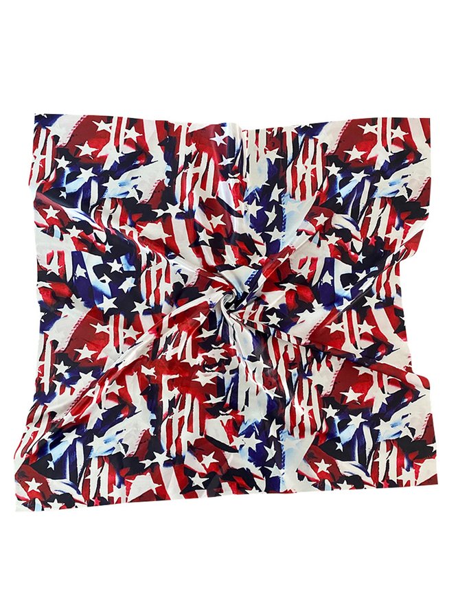 July 4th American Flag Print Soft Silk Scarf Square Satin Cloth