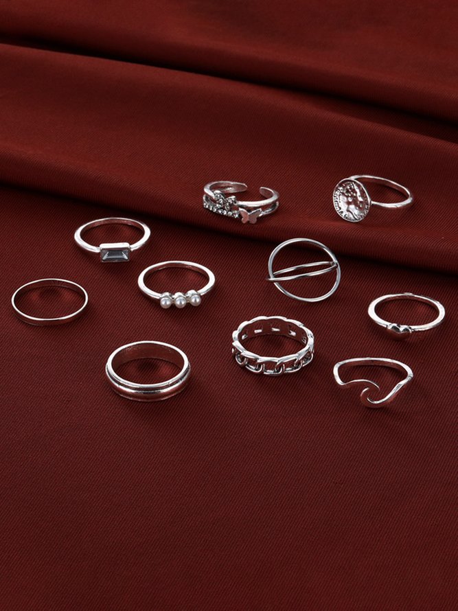 10Pcs Diamond Pearl Ring Set