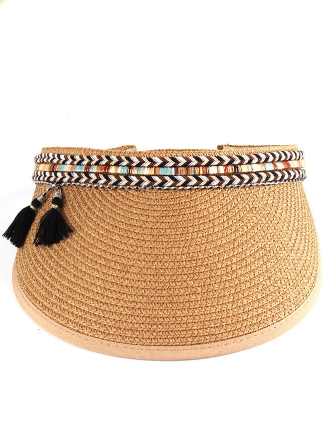 Vacation Style Beach Braided Straw Hat Stretch Outdoor Hat