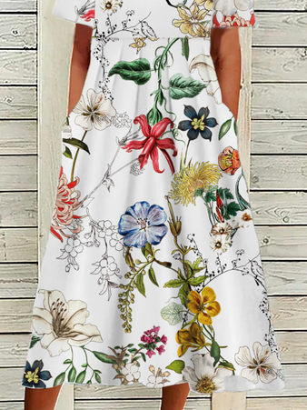 Loosen Casual Midi Floral Short Sleeve Dress