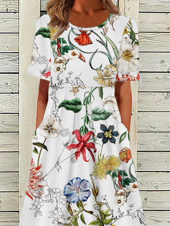 Loosen Casual Midi Plus size Floral Short Sleeve Dress