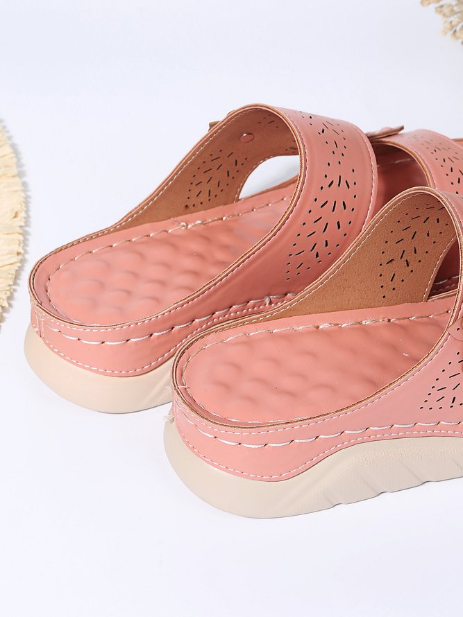 Beads Three-dimensional Flower Leaves Hollow Wedge Slippers