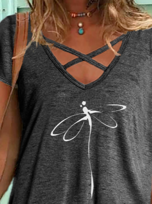 Plus size Dragonfly Casual Short Sleeve T-Shirt