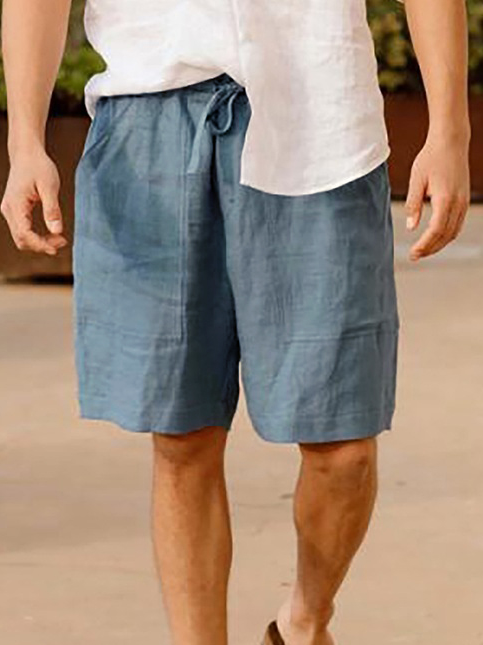 Men's Elastic Waist Cotton Linen Casual Shorts