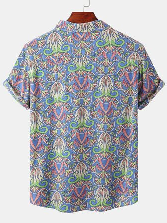 Men's Hawaiian Floral Graphic Print Short Sleeve Shirt