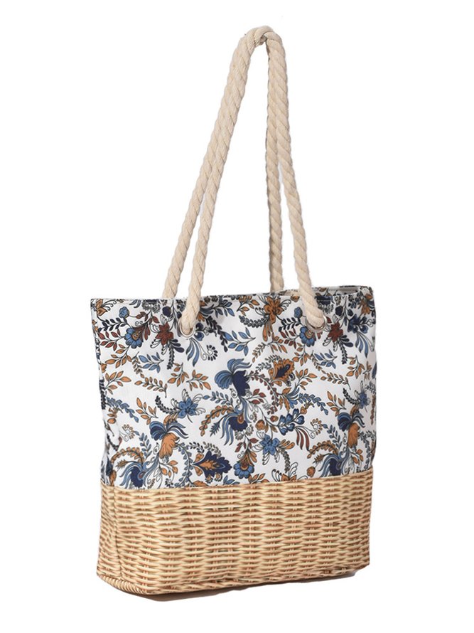 Resort Style Leaf Pattern Weave Shoulder Beach Bag Tote Bag