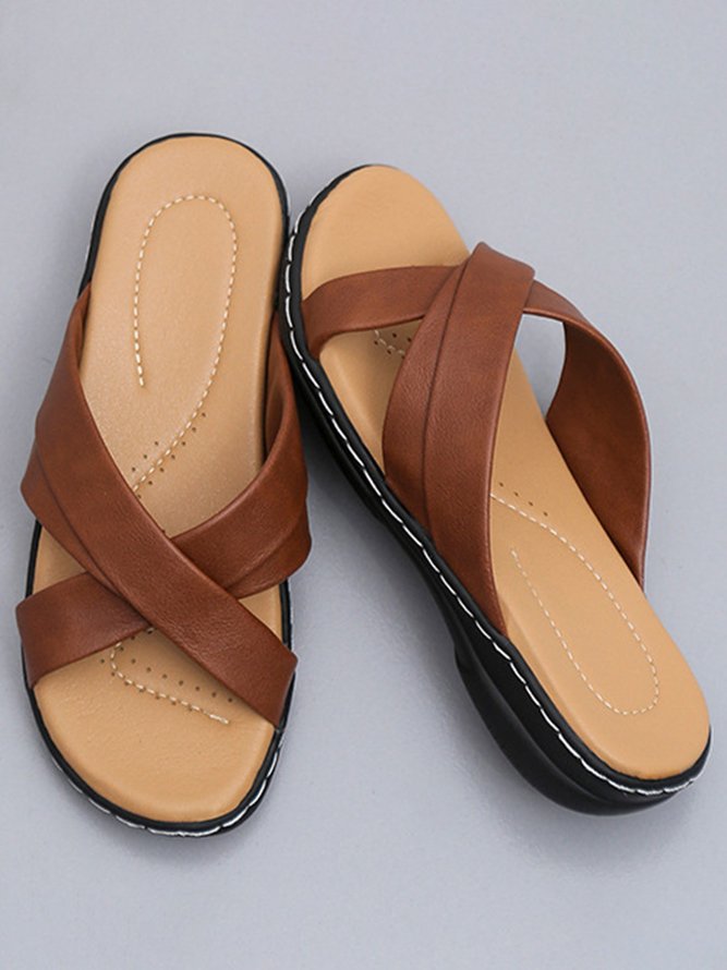Solid Color Cross Strap Casual Slippers