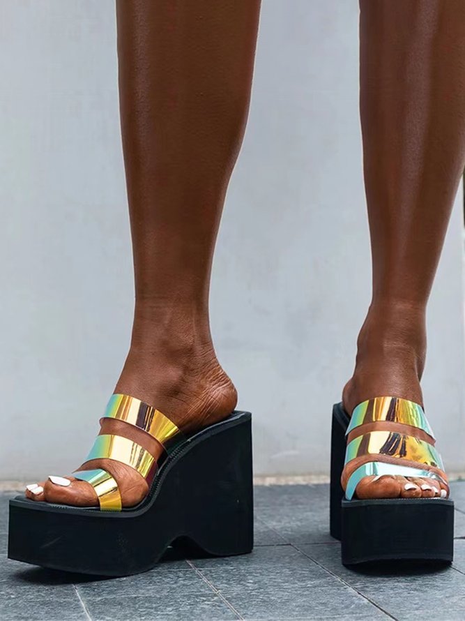 Laser Multicolor PVC Strap Party Platform Wedge Sandals