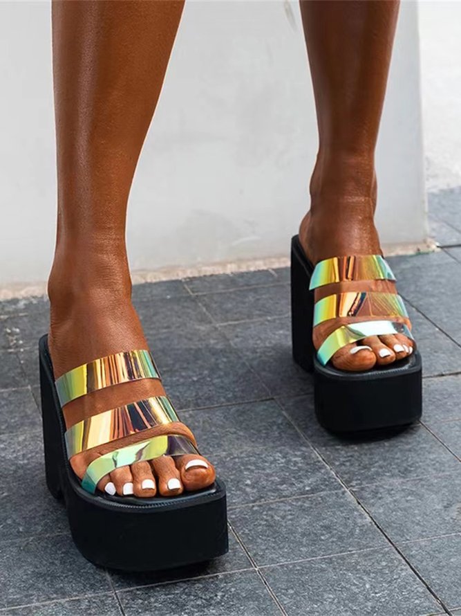 Laser Multicolor PVC Strap Party Platform Wedge Sandals