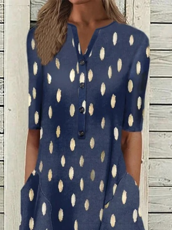 Short Sleeve Dots Buttoned Plus Size Casual Dress