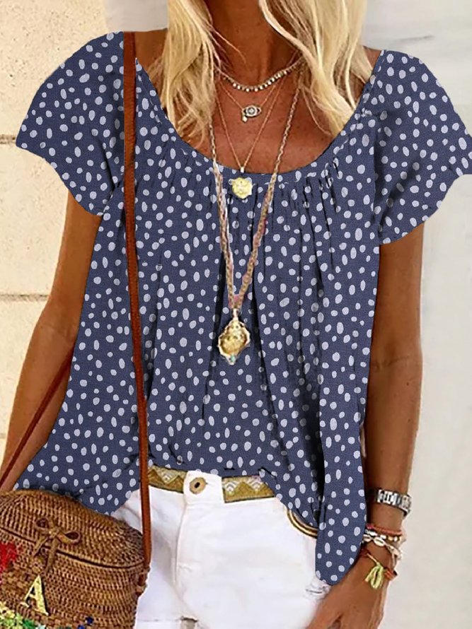 Casual Polka Dots Short Sleeve Round Neck Plus Size Printed Tops