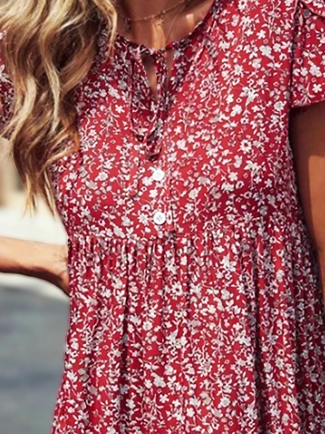Casual Lace-Up V Neck Short Sleeve Tops