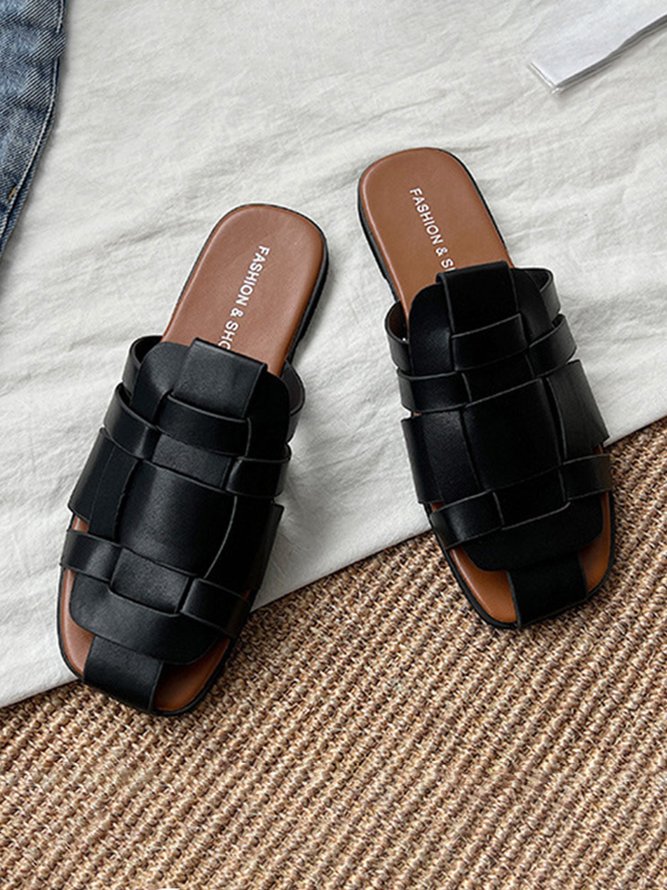 Baotou Half Slipper Flat Heel Cutout Sandals
