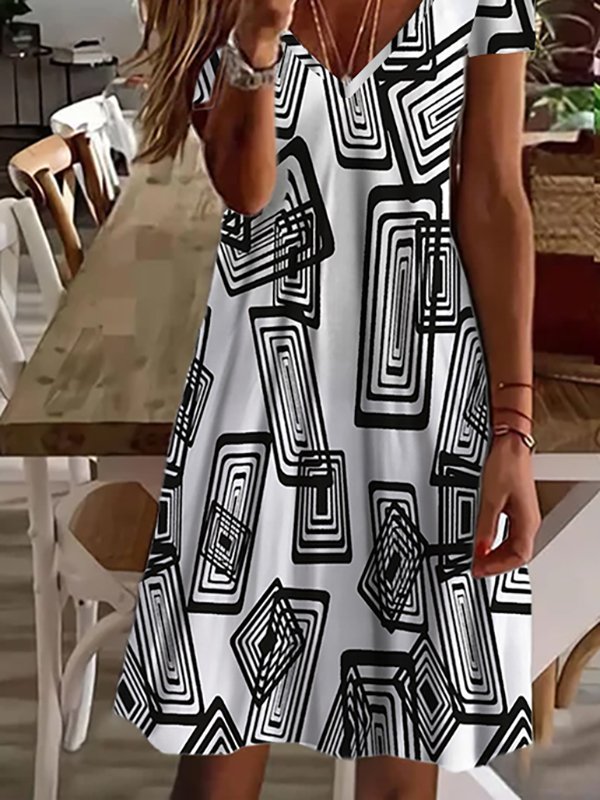 Geometric Short sleeve Casual Dresses