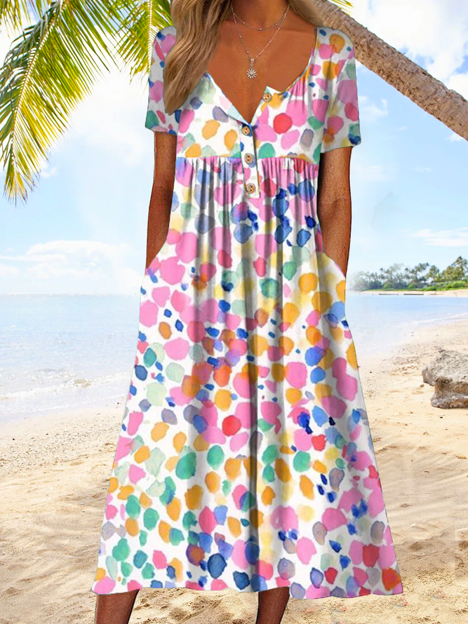Plus size Casual Printed Short Sleeve Summer Dresses