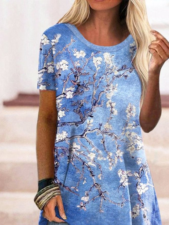 Floral Casual Round Neck Loosen T-Shirt