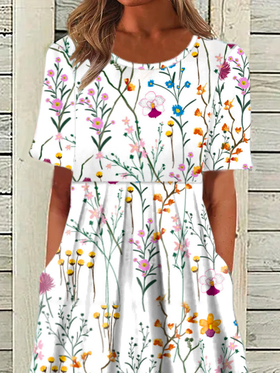 Vacation Crew Neck Floral Dresses