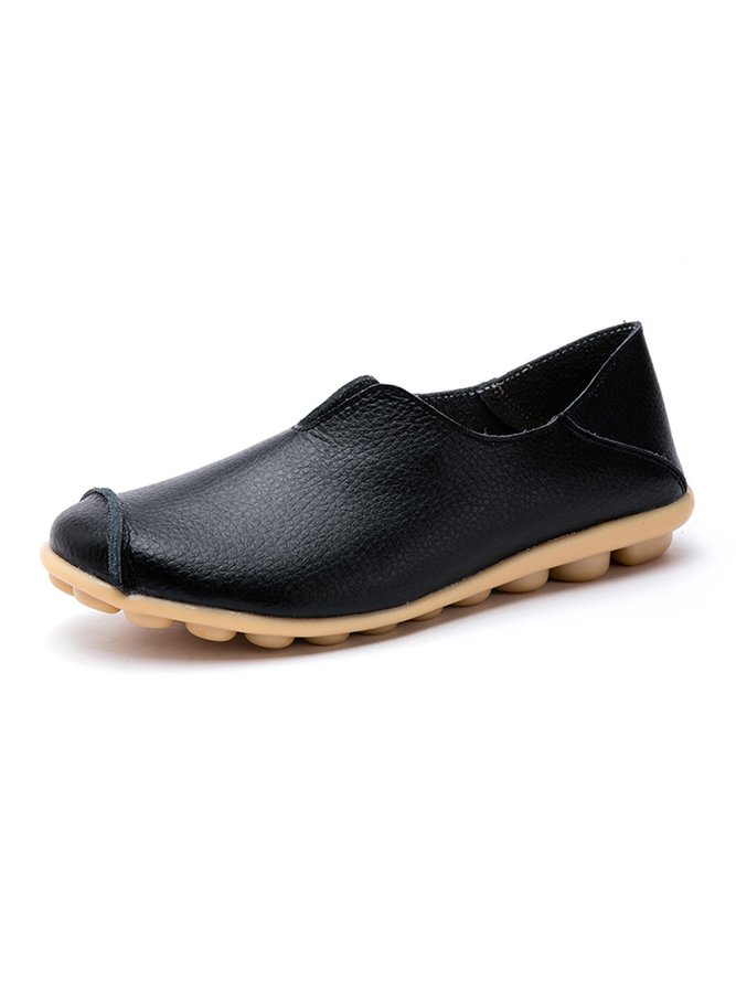 Simple Solid Color Leather Commuter Soft Sole Flat Shoes