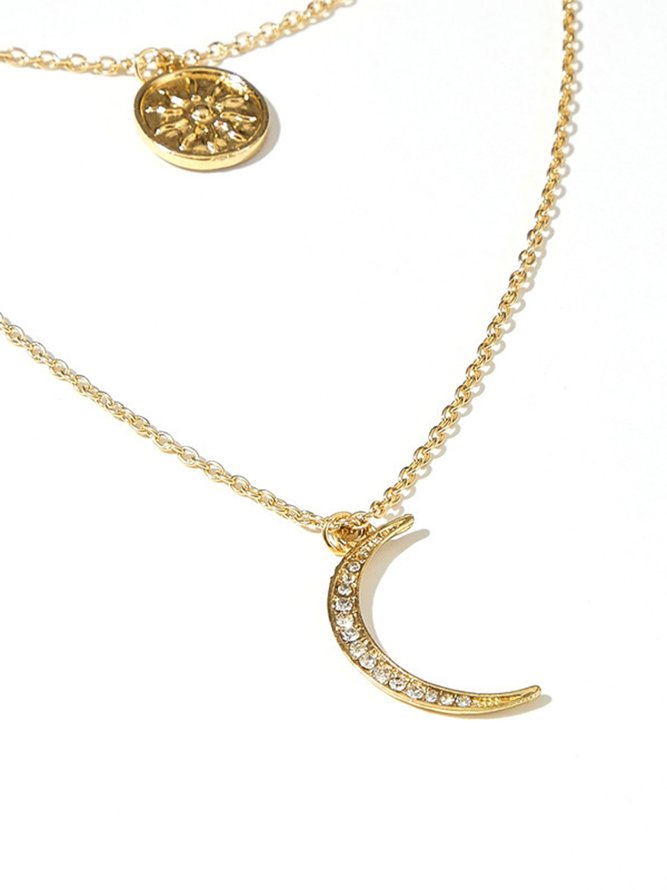 Ethnic Vintage Moon Coin Multilayer Necklace Dress Jewelry
