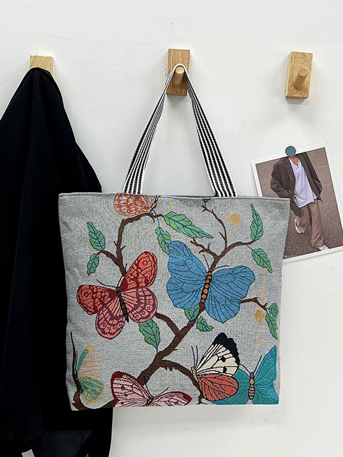Butterfly Large Capacity Linen Canvas Shoulder Bag Tote