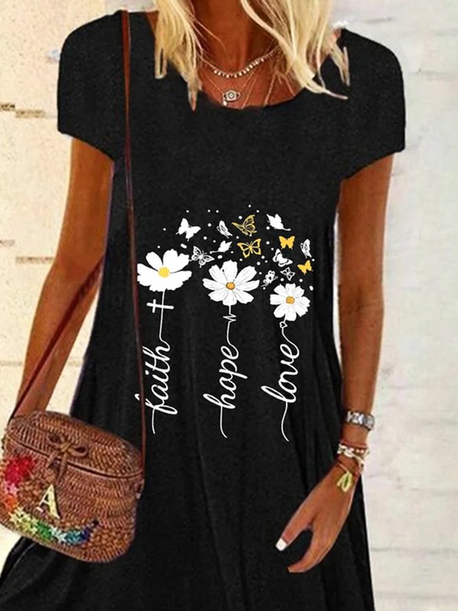 Floral Casual Lace Short Sleeve A-line Dress