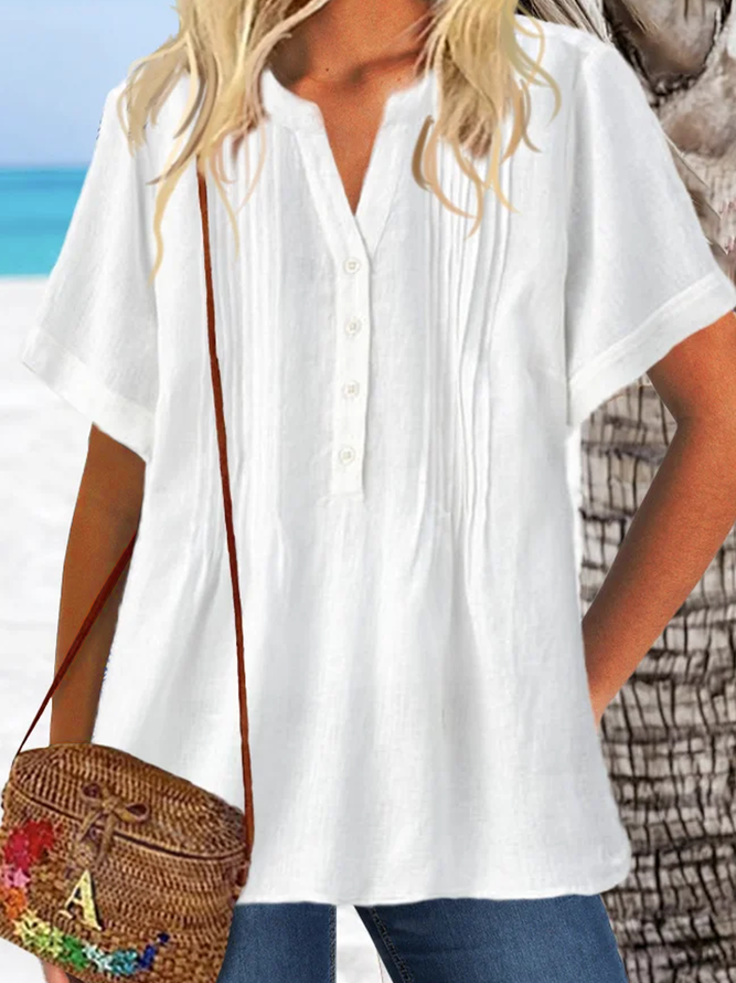 Pleated V Neck Casual Tops