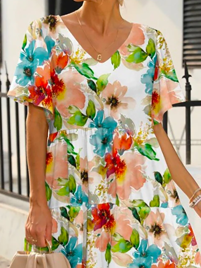 Plus size Floral Short Sleeve Casual Dresses