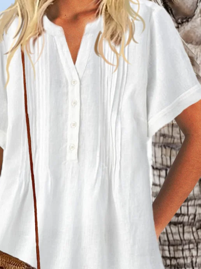 Pleated V Neck Casual Tops