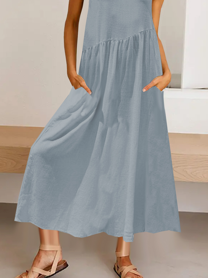 Crew Neck Casual Cotton And Linen Dresses