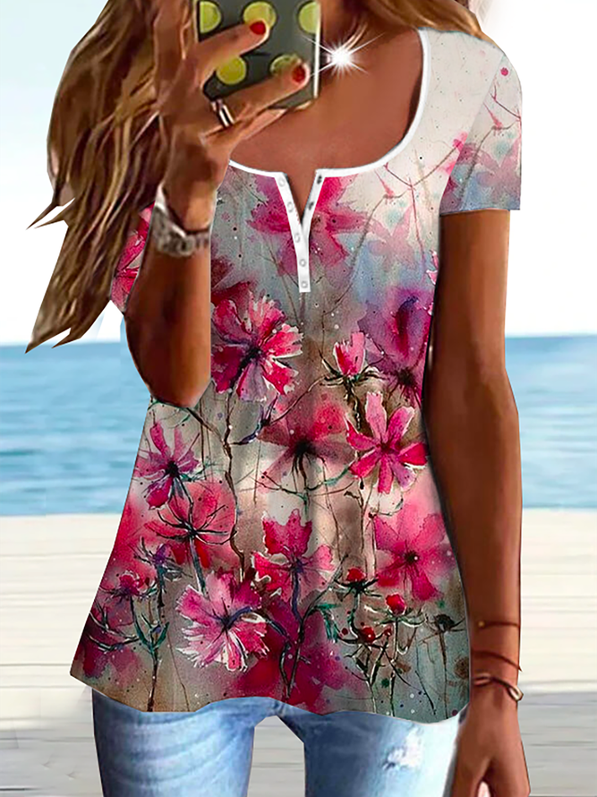 Plus size Floral Casual Short Sleeve T-Shirt