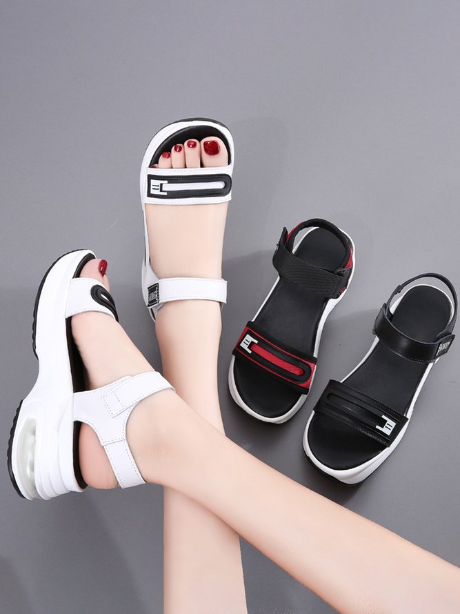 Cowhide  Velcro Air Cushioned Platform Sports Sandals