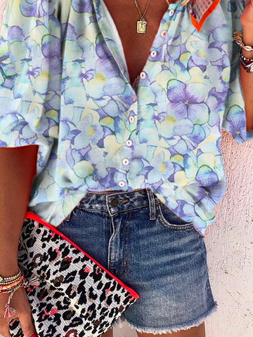 Floral Stand Collar Loose Blouse