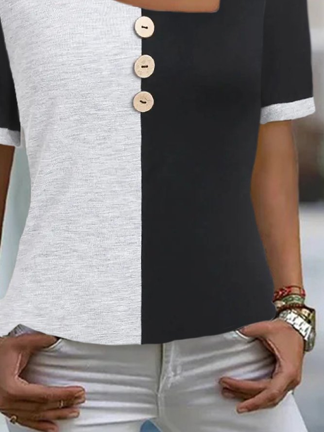 Casual Plain Loose Short Sleeve Asymmetrical T-Shirt