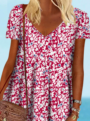 Floral Casual Short Sleeve Tunic Dress