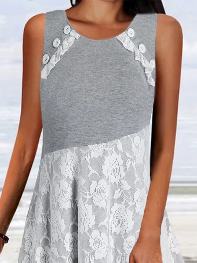 Casual Lace Crew Neck Sleeveless Loose Dresses