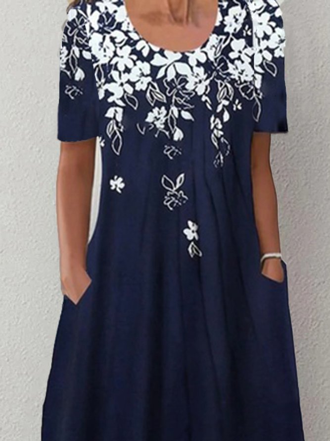 Floral Casual Short Sleeve Pockets A-Line Dresses