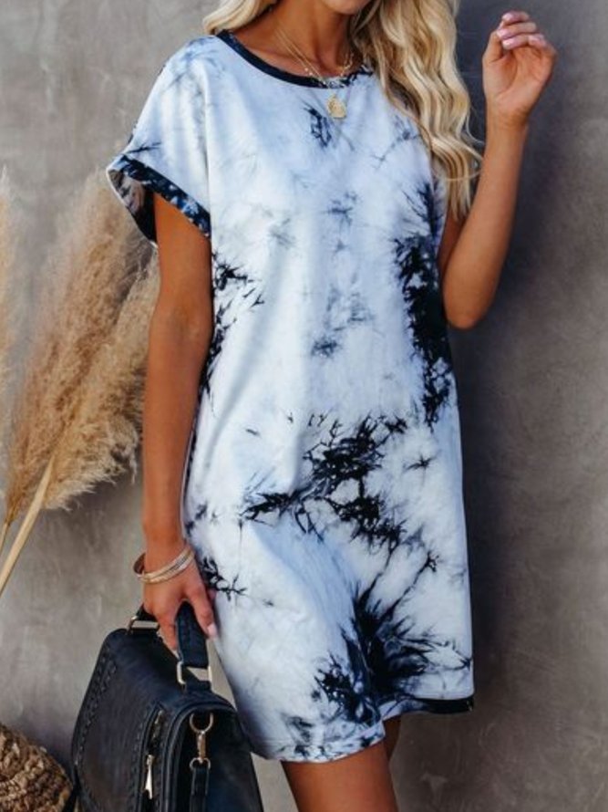 Casual Short Sleeve Round Neck Plus Size Printed Dress