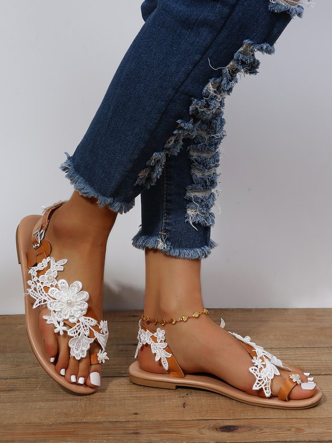 Women's Lace Romantic White Flower Decorative Summer Wedding Sandals