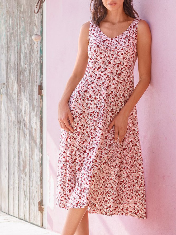 Floral Casual Vacation A-Line Sleeveless Midi Dresses