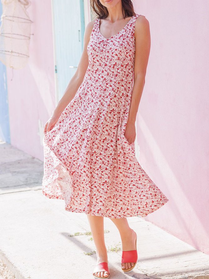 Floral Casual Vacation A-Line Sleeveless Midi Dresses