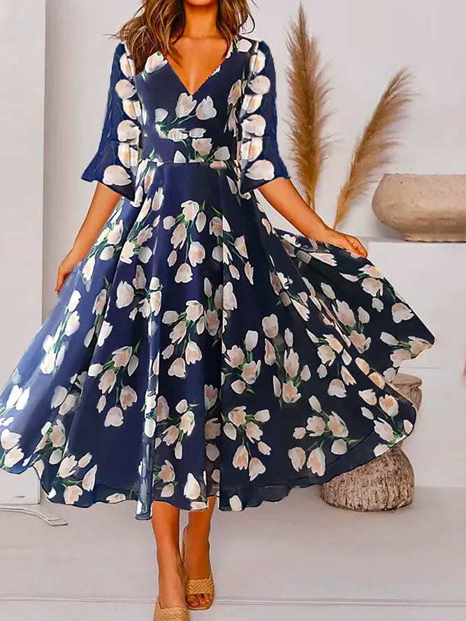 Plus size Chiffon Casual Floral Dress