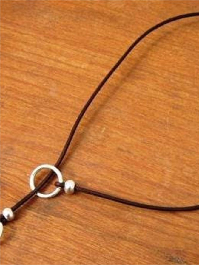 Women's Vacation Bohemian Geometric Circle Leather Cord Bead Adjustable Necklace 2022