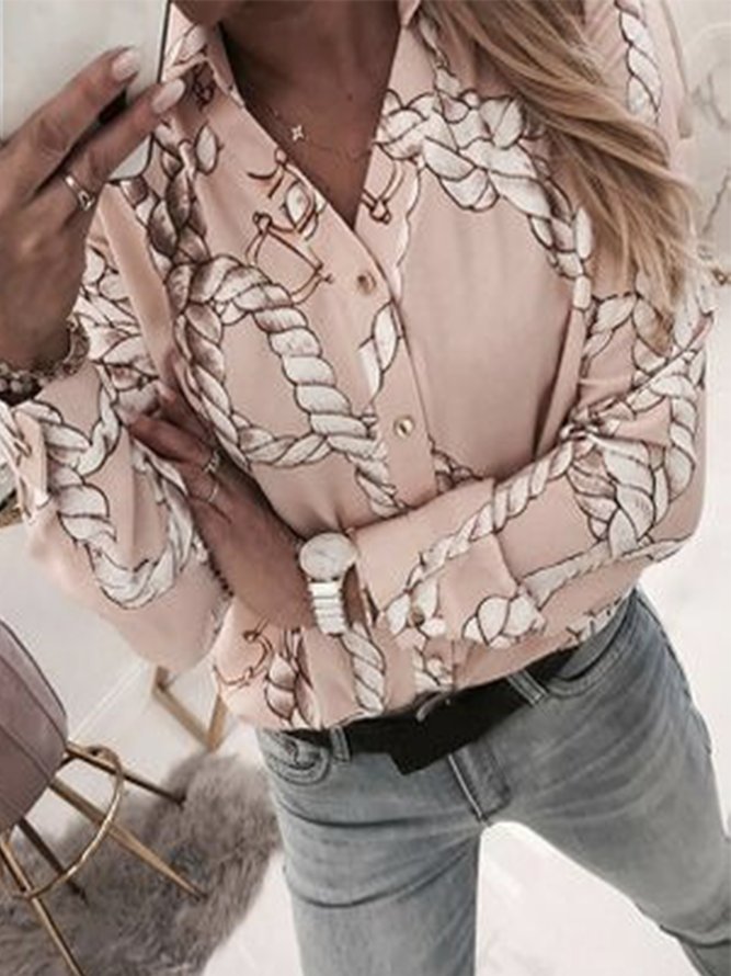 Abstract Long Sleeve Buttoned Plus Size Casual Shirts