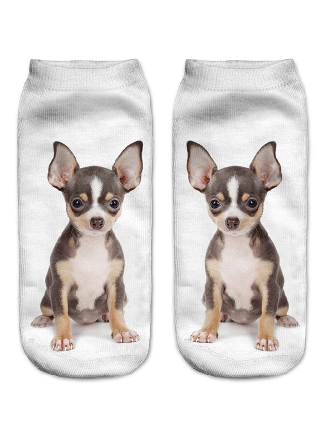 Casual Dog Print Knit Socks