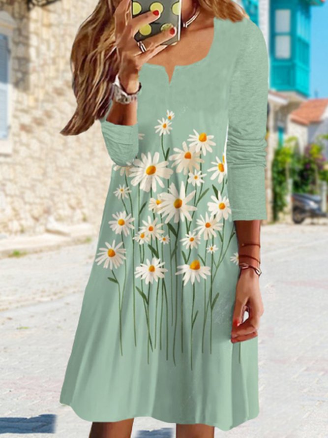 Women's A-Line Loosen Dress Midi Dress Long Sleeve Floral Print Fall Spring U-Neck Casual 2022