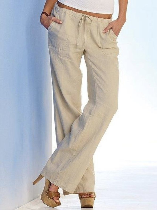 Casual Plain Autumn Lightweight Daily Straight pants Long H-Line Regular Size Pockets Pants for Women