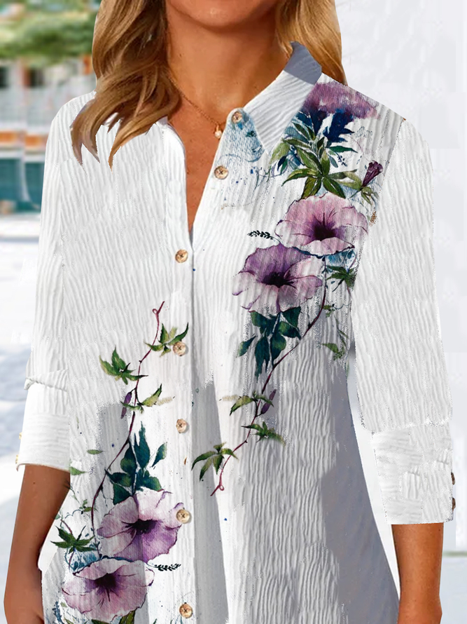 Women's Tunic Blouse Floral Graphic Patterned Daily Holiday Weekend Floral Tunic Blouse Shirt Long Sleeve Button Print Shirt Collar Elegant Casual Streetwear 2022
