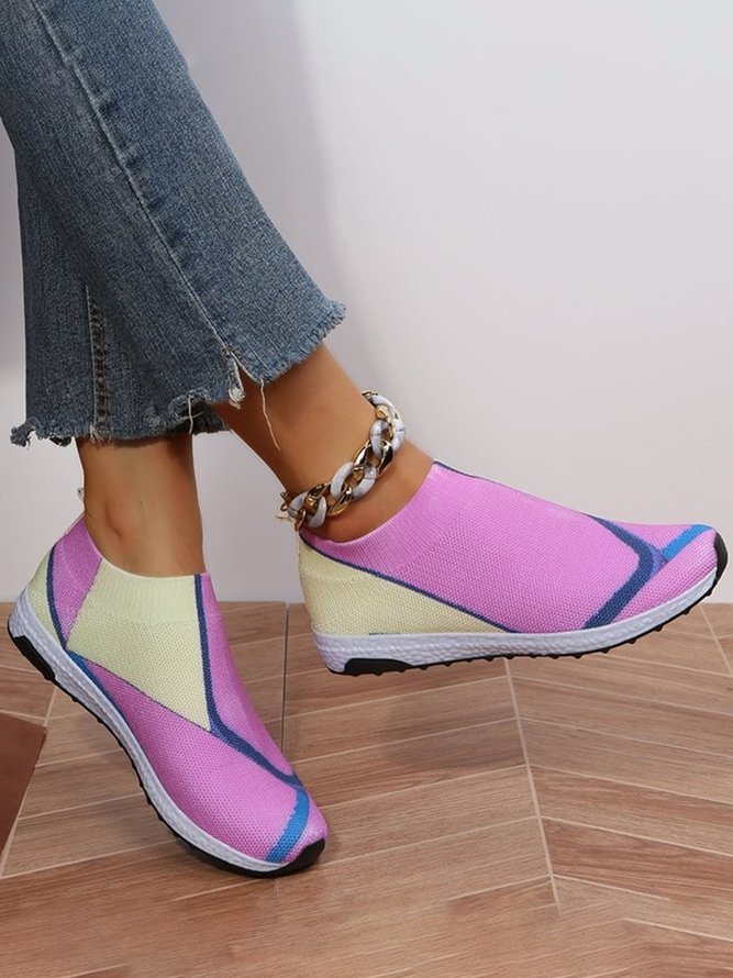 Women's Vacation Thick Sole Color Blocking Fly Woven Mesh Slip-On Sneakers Lazy Casual Shoes 2022